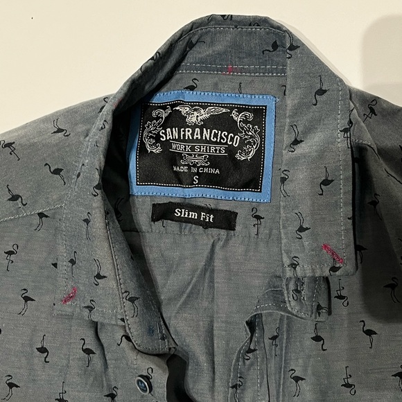 Grey Button down flamingo pattern Small - Picture 2 of 3